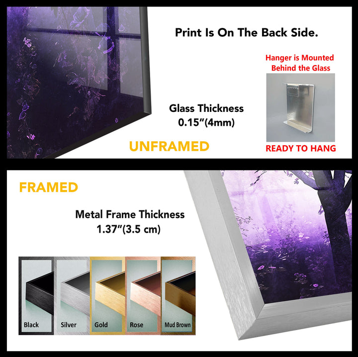 Mystic Purple Forest – Enchanted Trees with Lavender Light Glass Wall Art