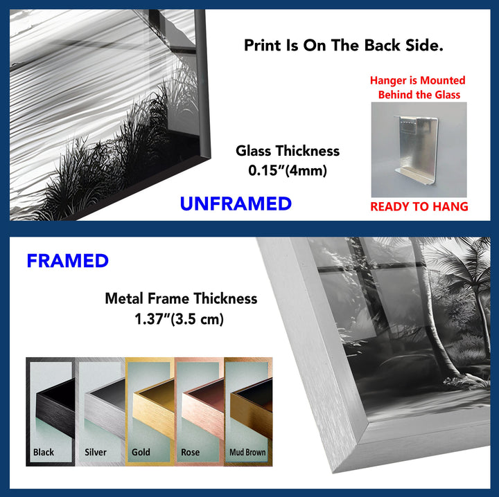 Tropical Paradise: Black and White Glass Wall Art
