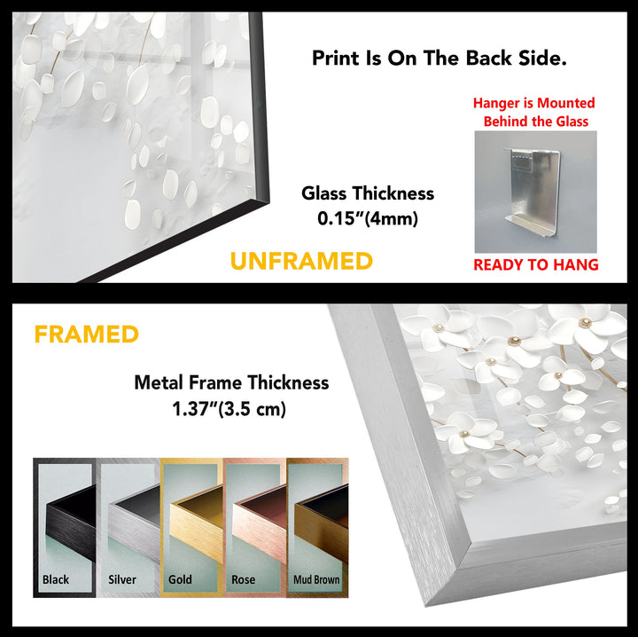 White Blossom Serenity – Elegant Floral Glass Wall Art