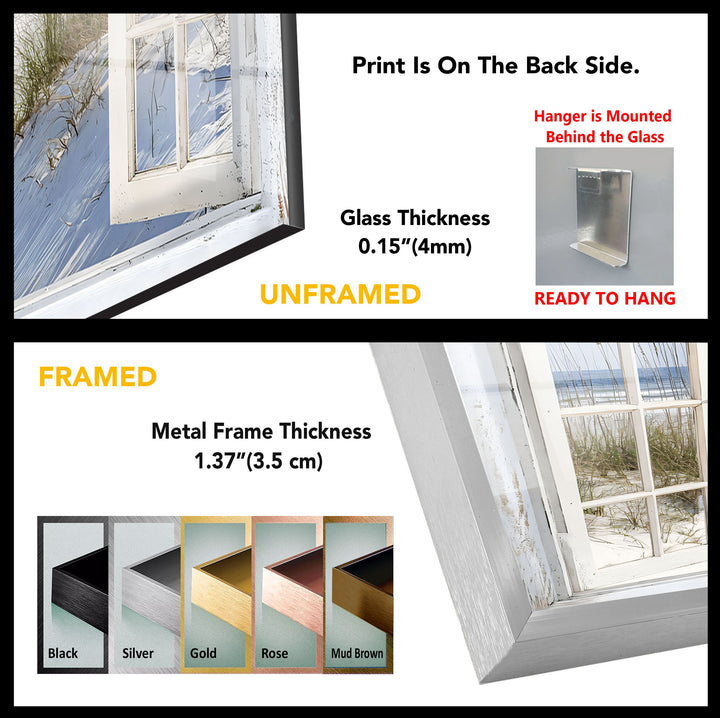 White Sands Serenity – Open Window Coastal Glass Wall Art