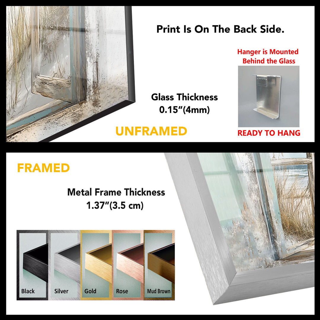 Seaside Freedom – Vintage Window View Glass Wall Art