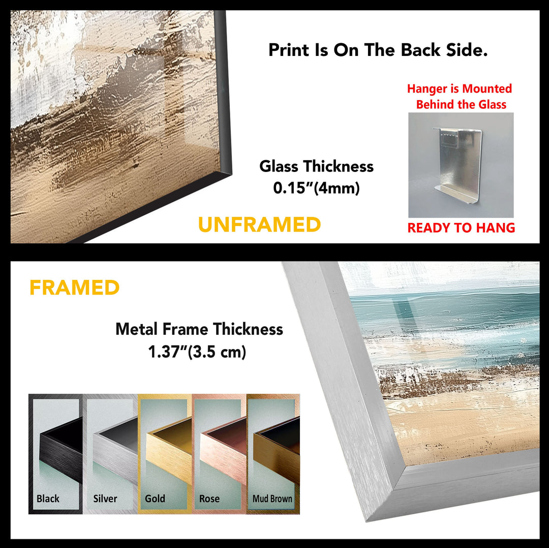 Tranquil Shoreline – Textured Coastal Horizon Glass Wall Art