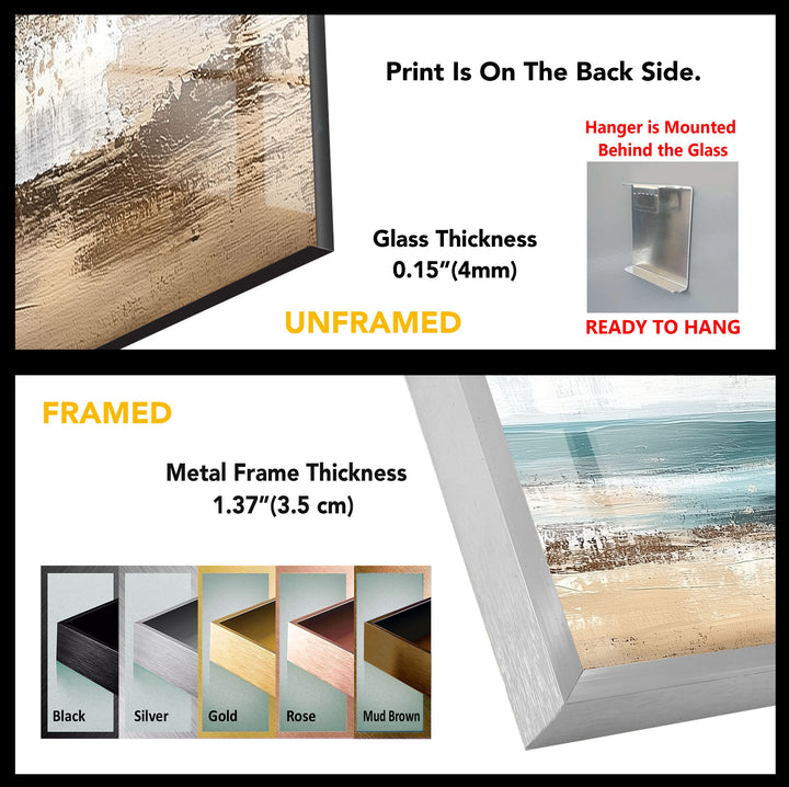 Tranquil Shoreline – Textured Coastal Horizon Glass Wall Art