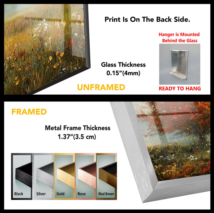 Golden Meadow Breeze – Red Tree in Bloom Glass Wall Art