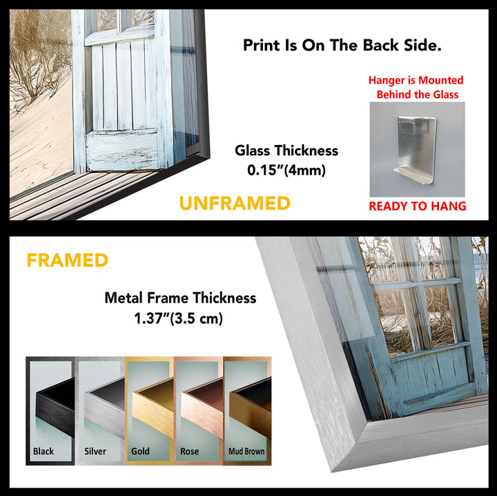 Ocean Breeze Escape – Open Window View Glass Wall Art