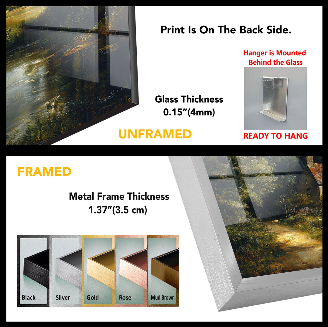 Cottage by the Pond – Vintage Countryside Landscape Glass Wall Art