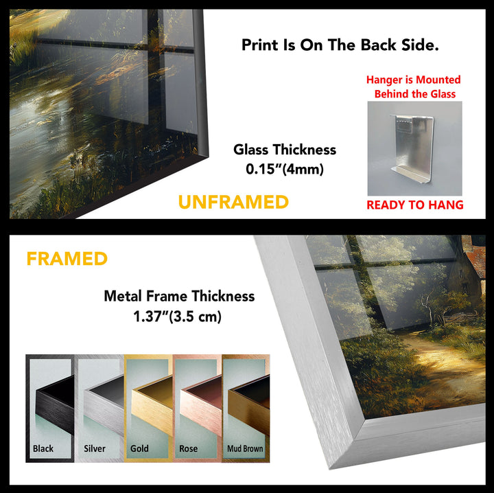 Cottage by the Pond – Vintage Countryside Landscape Glass Wall Art