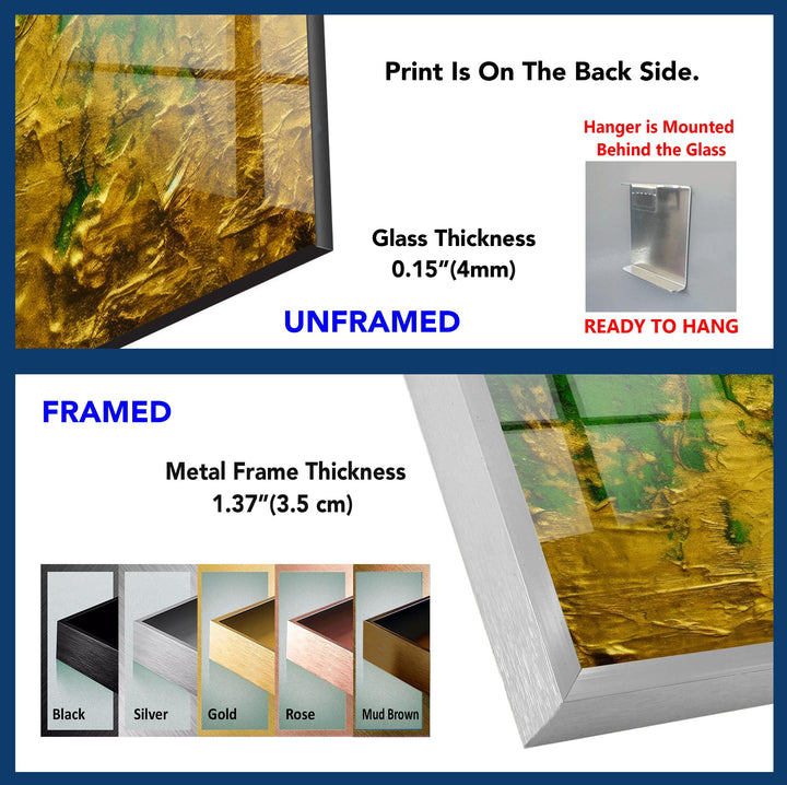 Yellow with Green Grunge tempered Glass Wall Art