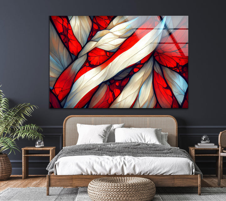Stained Red Wave Glass Wall Art, glass image printing, glass prints from photos