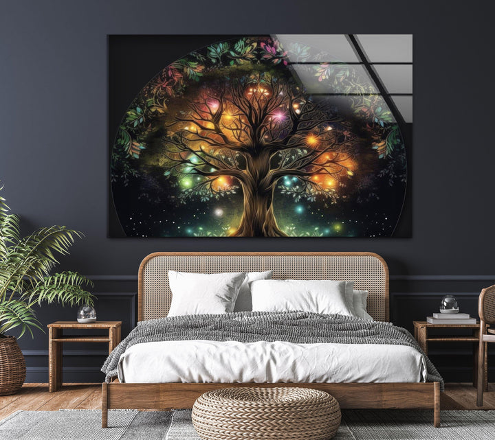 Glowing Life of Tree Glass Wall Art, glass image printing, glass prints from photos