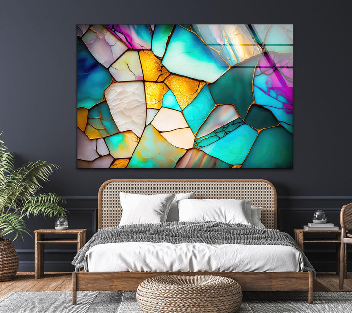 Cracked Stained Glass Wall Art print picture on glass, Tempered Glass Wall Art
