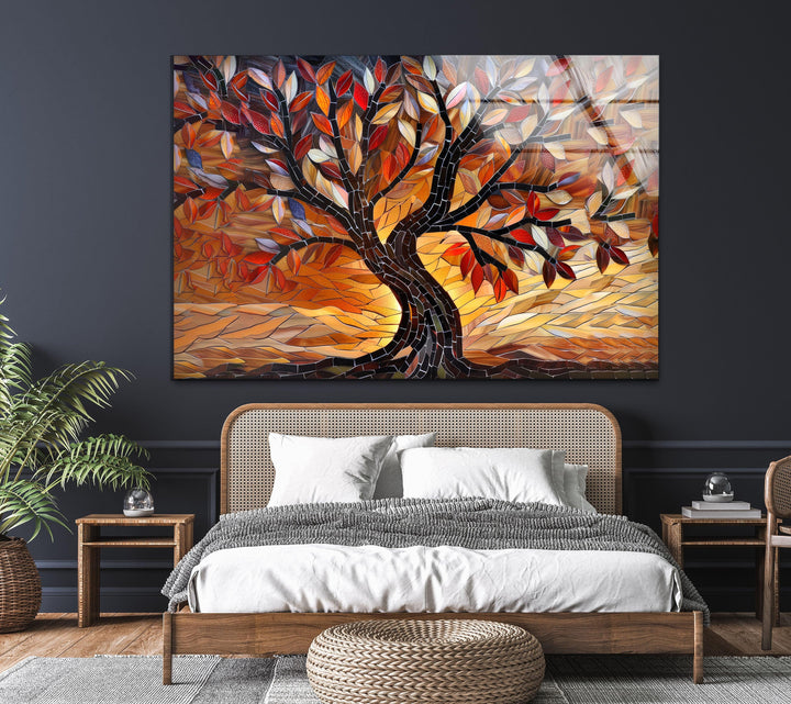 Tree of Life Orange Glass Wall Art picture on glass wall art, photos printed on glass