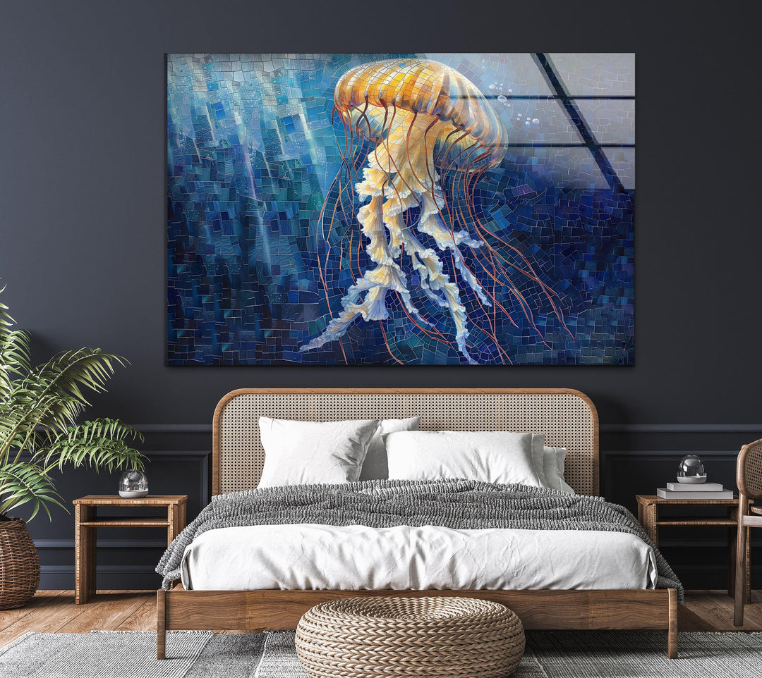 Mosaic Jellyfish Glass Wall Art glass photo prints, glass picture prints