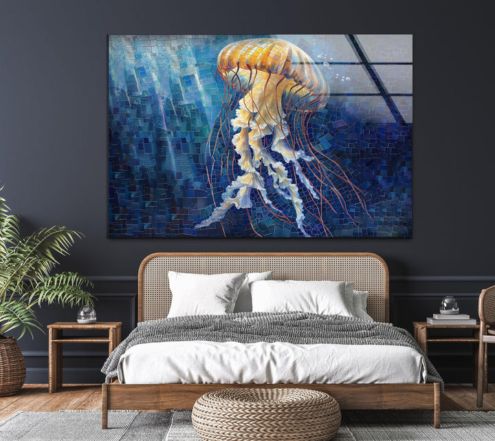 Mosaic Jellyfish Glass Wall Art glass photo prints, glass picture prints