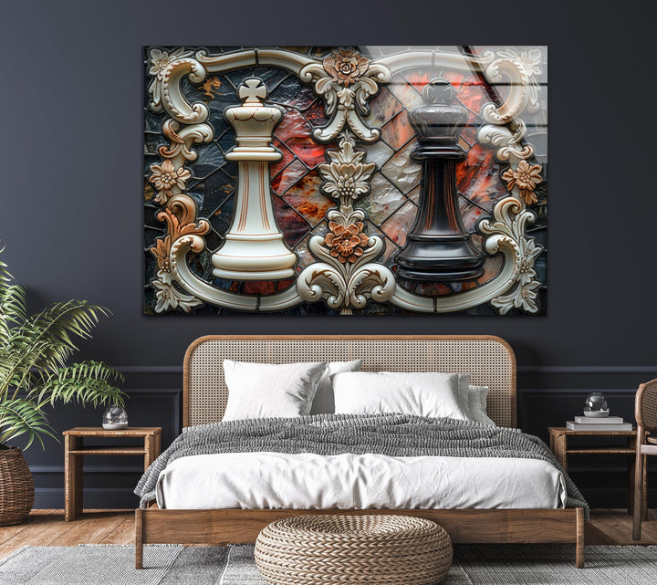 Weißes Schachglas-Wandbild