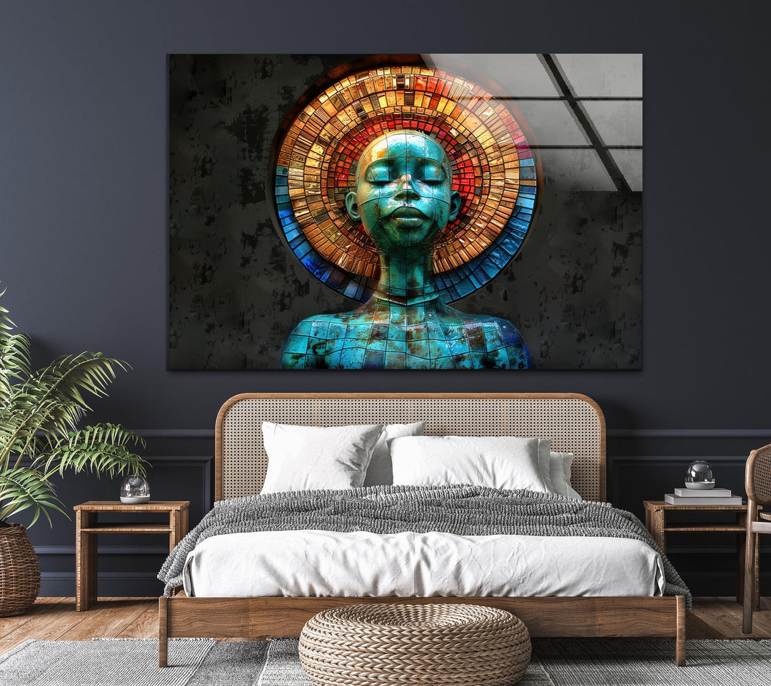 Bunte Mosaikkopf-Wandkunst aus Glas