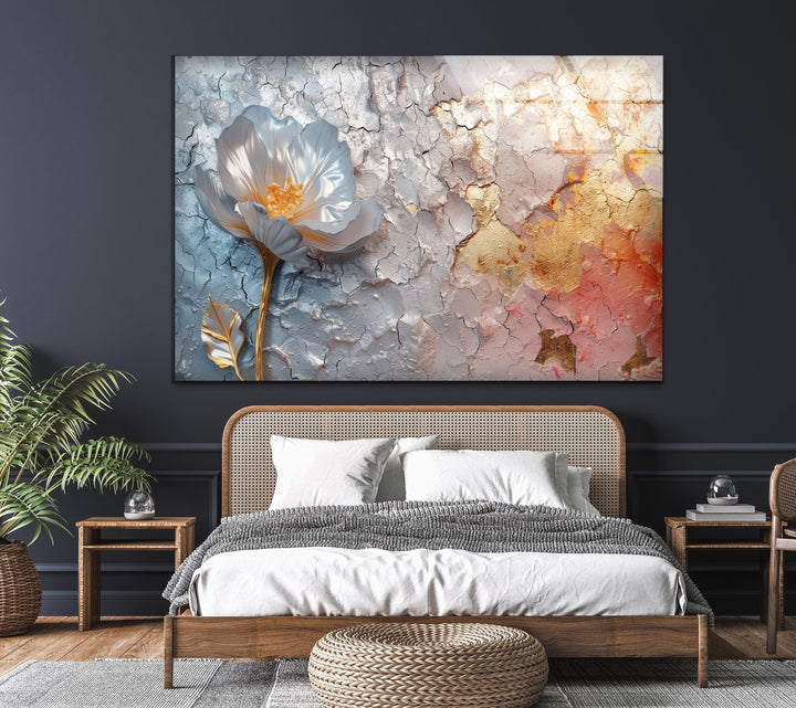 Silver Flower Abstract Glass Wall Art, custom glass pictures, glass art prints