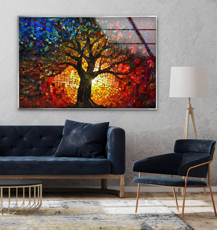Life of Tree Red & Blue Glass Wall Art glass wall decor, glass wall art decor