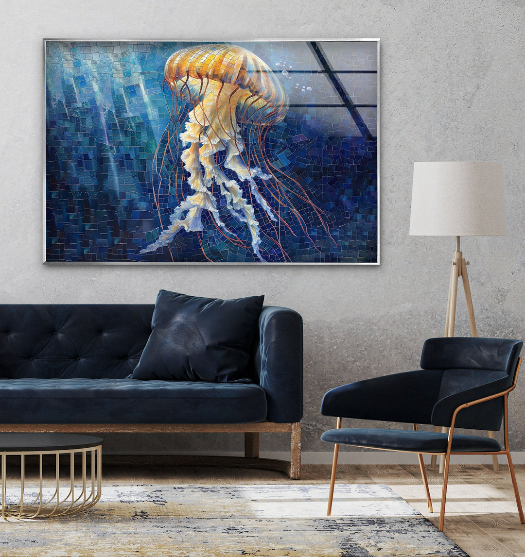Mosaic Jellyfish Glass Wall Art Glass Printing Wall Art, Print photos on glass