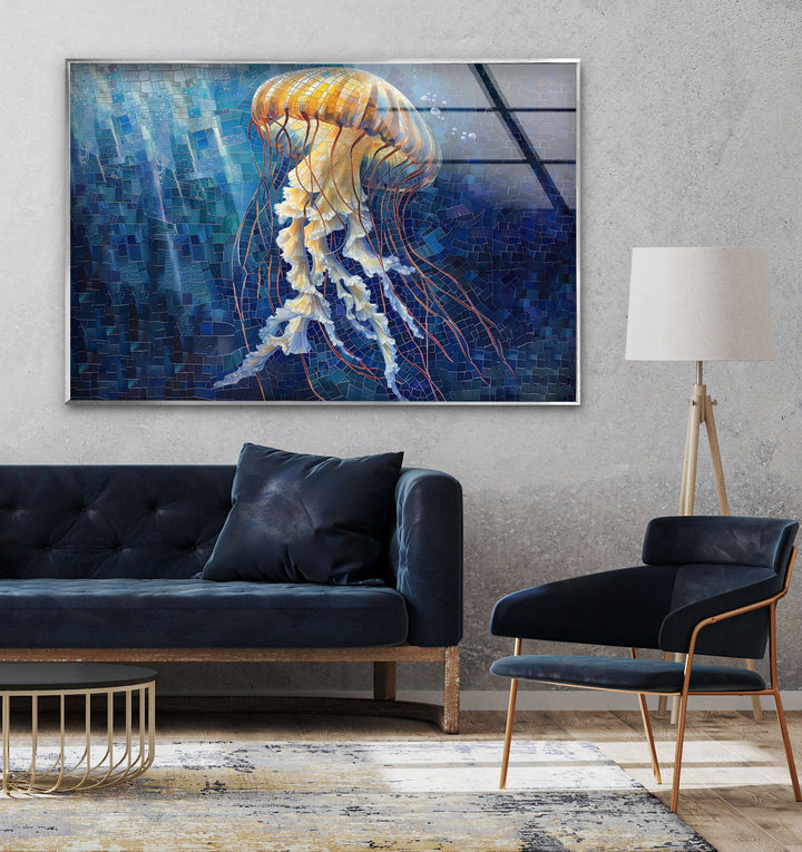 Mosaic Jellyfish Glass Wall Art Glass Printing Wall Art, Print photos on glass