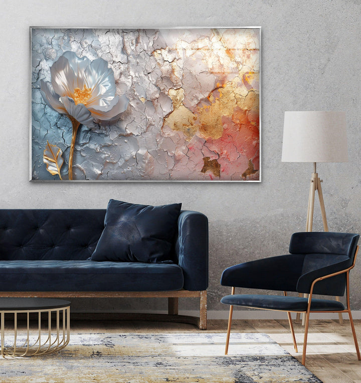 Silver Flower Abstract Glass Wall Art, photo print on glass, prints on glass wall art