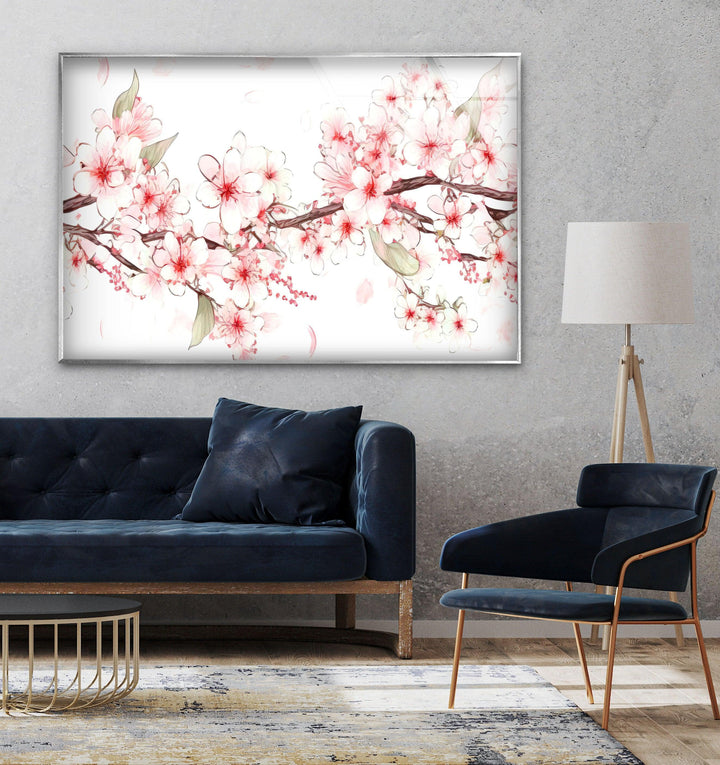 Watercolor Cherry Blossoms Glass Wall Art, glass pictures for Wall, glass prints wall art