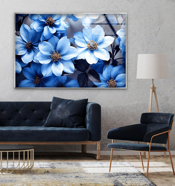 Botanical Blue Flower Glass Wall Art, art glass wall art, glass wall art pictures