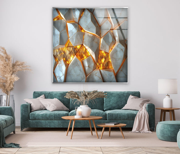 White Gold Marble Tempered Glass Wall Art
