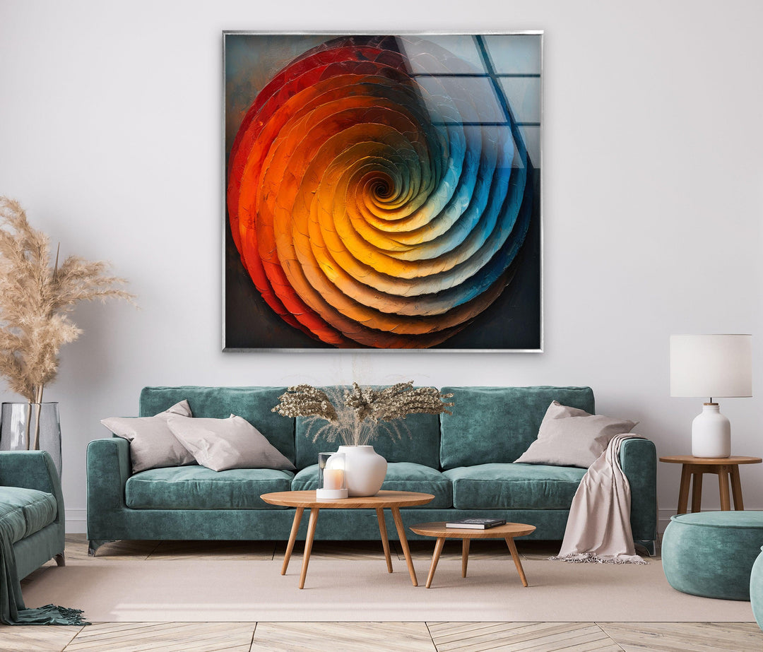 Orange & Blue Circle Glass Wall Art custom glass pictures, glass art prints
