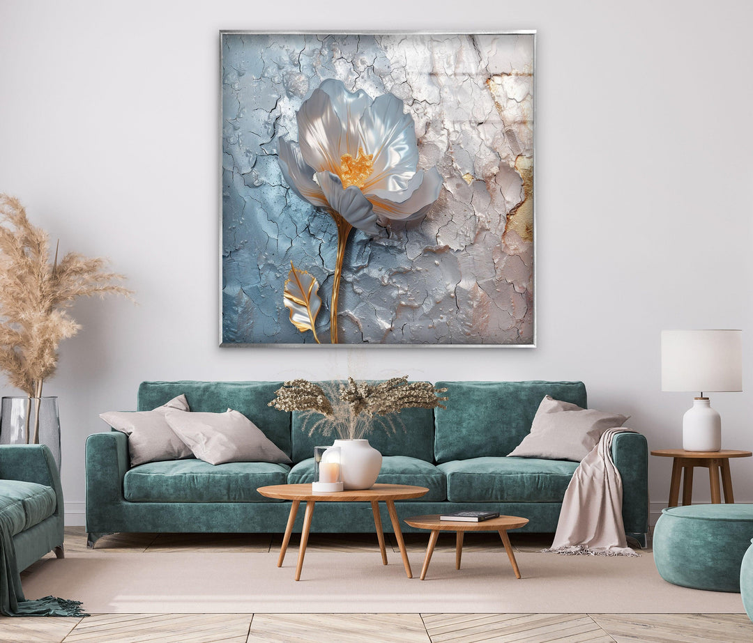 Silver Flower Abstract Glass Wall Art, glass image printing, glass prints from photos