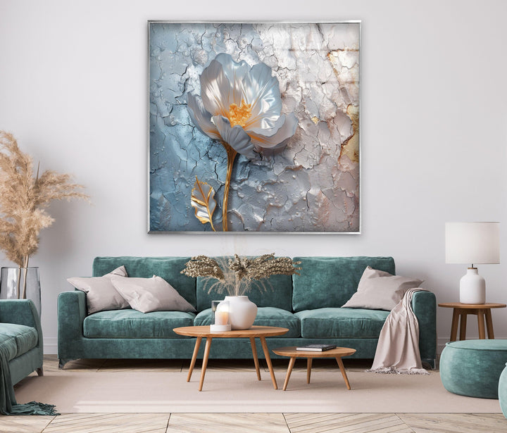 Silver Flower Abstract Glass Wall Art, glass image printing, glass prints from photos