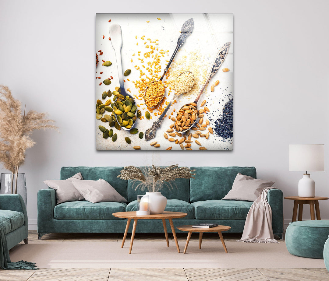 Spoons with Spices Glass Wall Art, glass art painting, glass art for the Wall