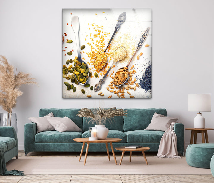 Spoons with Spices Glass Wall Art, glass art painting, glass art for the Wall