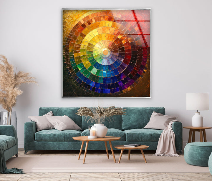 Colored Circle With Rainbow Glass Wall Art custom glass photo prints, large glass prints