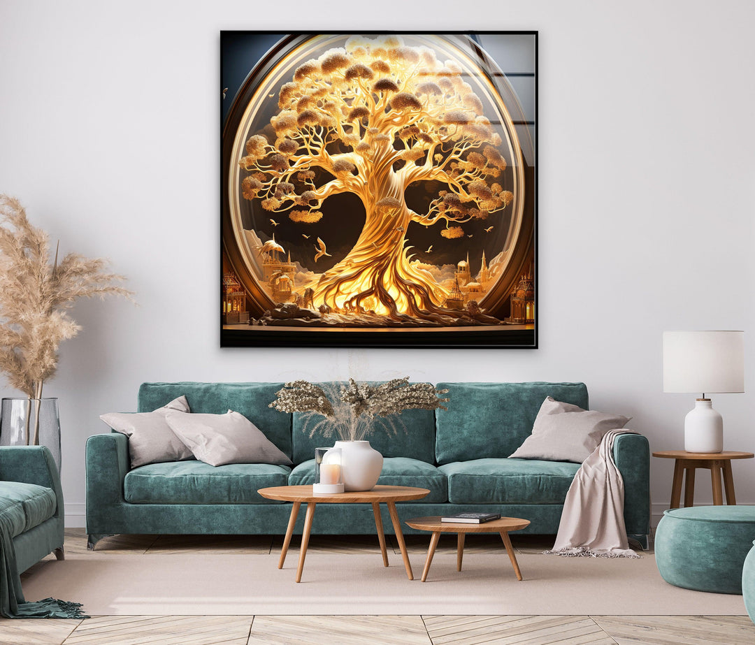Fantasy-inspired golden tree artwork with mesmerizing depth and texture.
