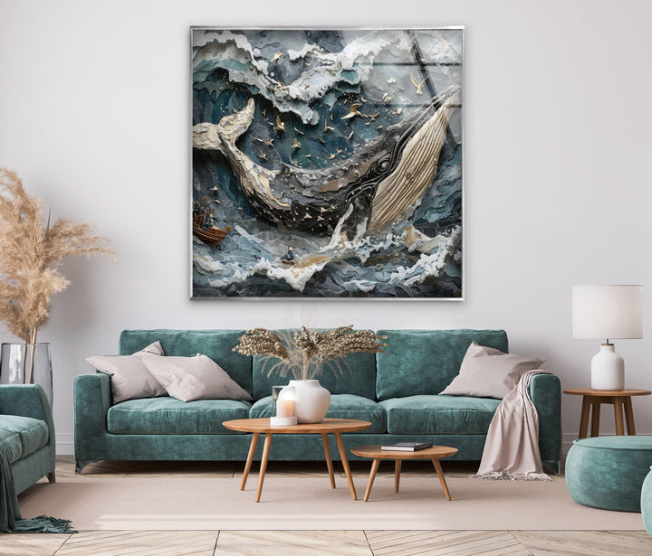Giant Whale Glass Wall Art photo print on glass, prints on glass wall art