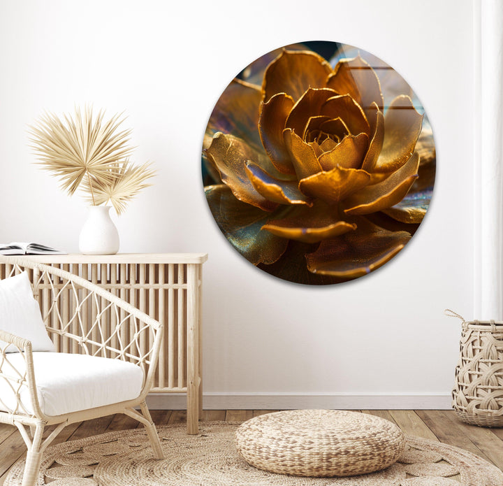 Golden Flower Glass Wall Art, photo print on glass, prints on glass wall art