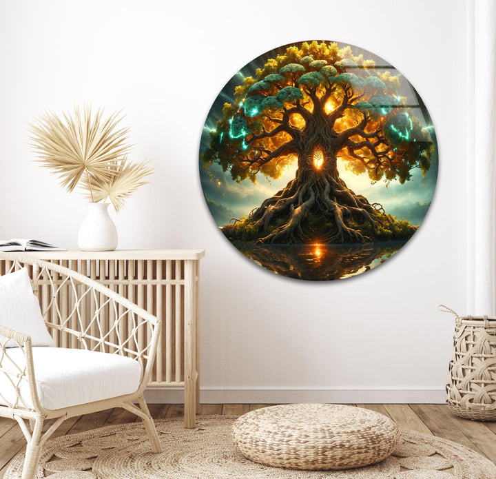 Glowing Yggdrasil Tree Glass Wall Art, Glass Printing Wall Art, Print photos on glass