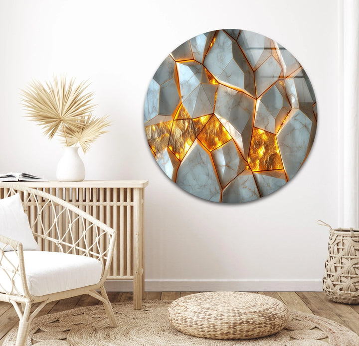 White Gold Marble Mosaic Glass Wall Art
