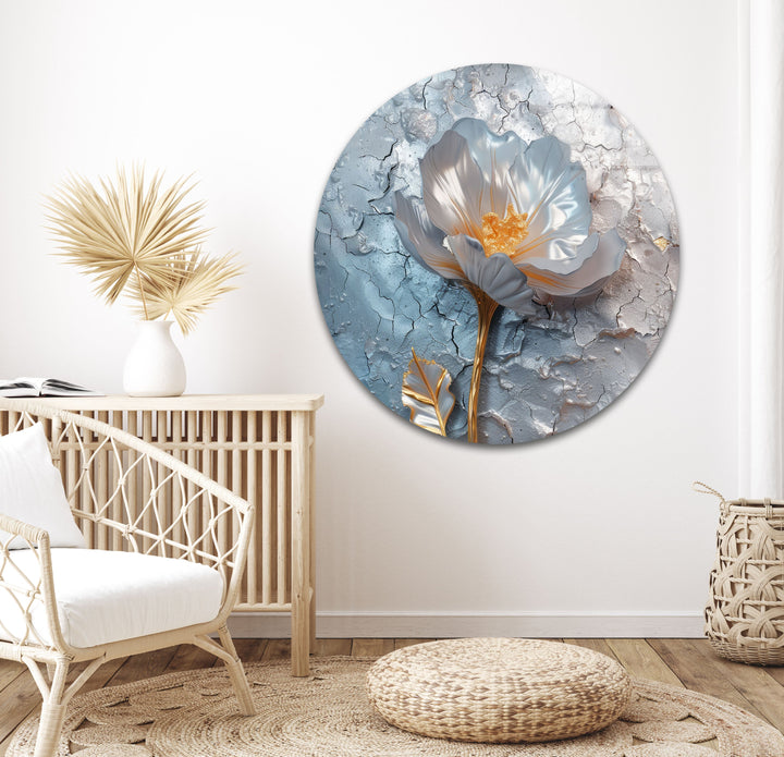 Silver Flower Abstract Glass Wall Art, glass photo prints, glass picture prints