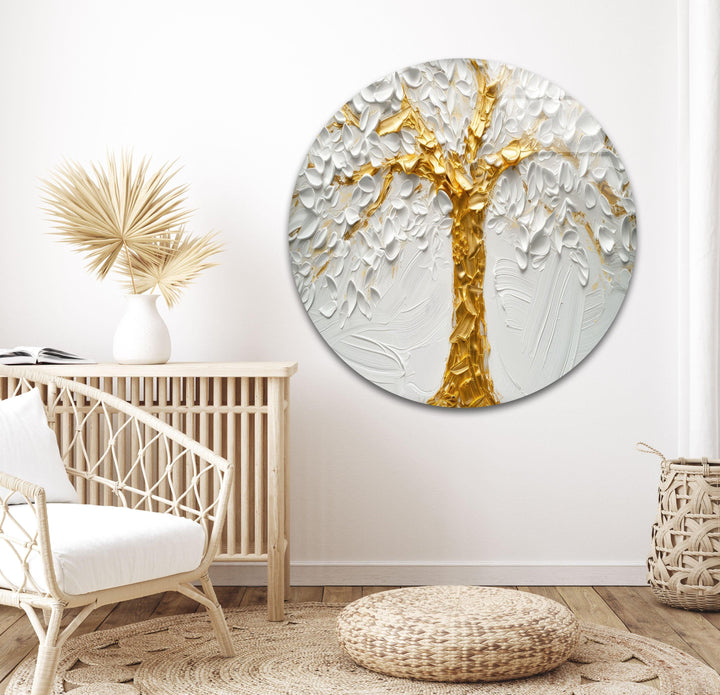Golden Tree With White Flower Glass Wall Art, art glass wall art, glass wall art pictures
