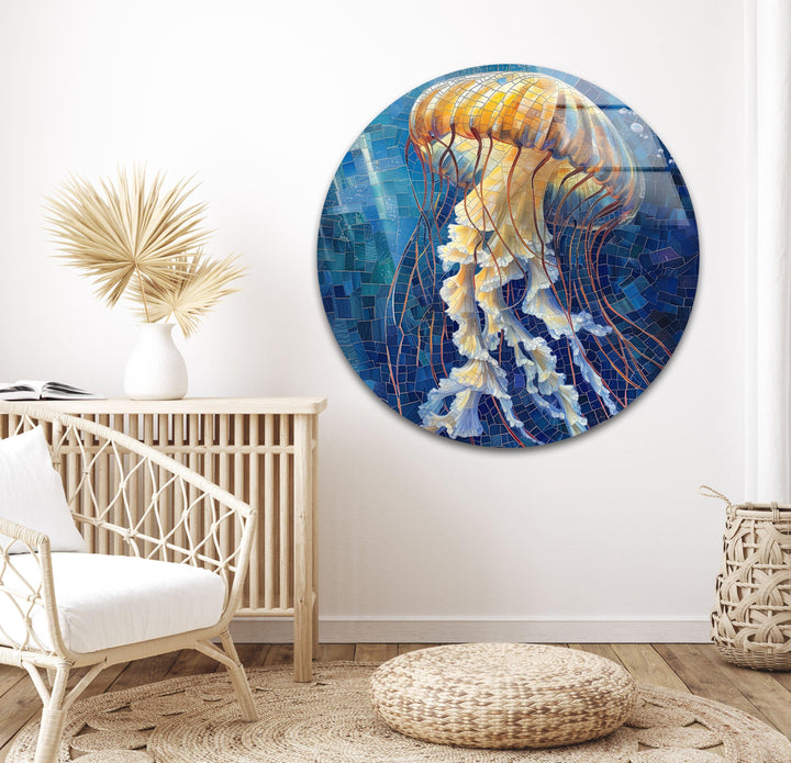 Mosaic Jellyfish Glass Wall Art glass art painting, glass art for the Wall