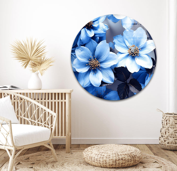 Botanical Blue Flower Glass Wall Art, photo print on glass, prints on glass wall art