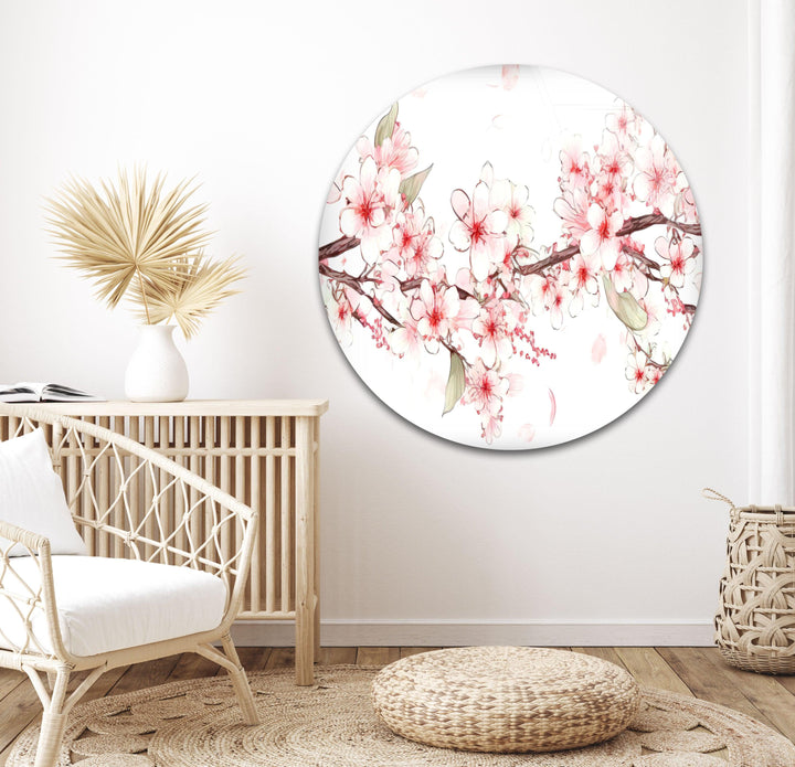 Watercolor Cherry Blossoms Glass Wall Art, photo print on glass, prints on glass wall art