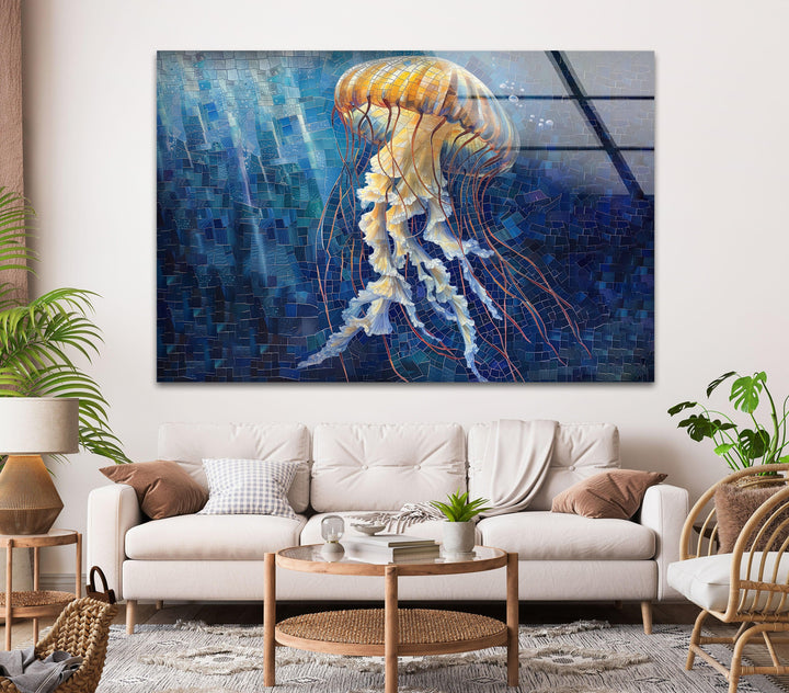 Mosaic Jellyfish Glass Wall Art stained glass wall art, stained glass wall decor