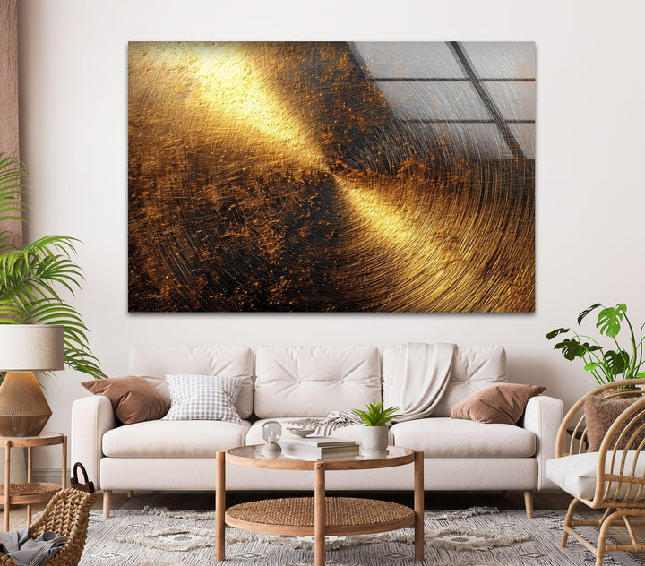 Abstract golden waves 3D rendering of a shiny metal surface with a wavy pattern