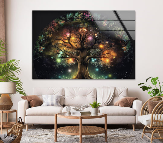 Glowing Life of Tree Glass Wall Art, picture on glass wall art, photos printed on glass