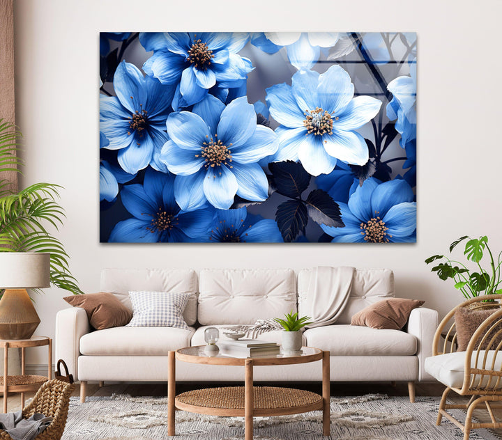 Botanical Blue Flower Glass Wall Art, Glass Printing Wall Art, Print photos on glass