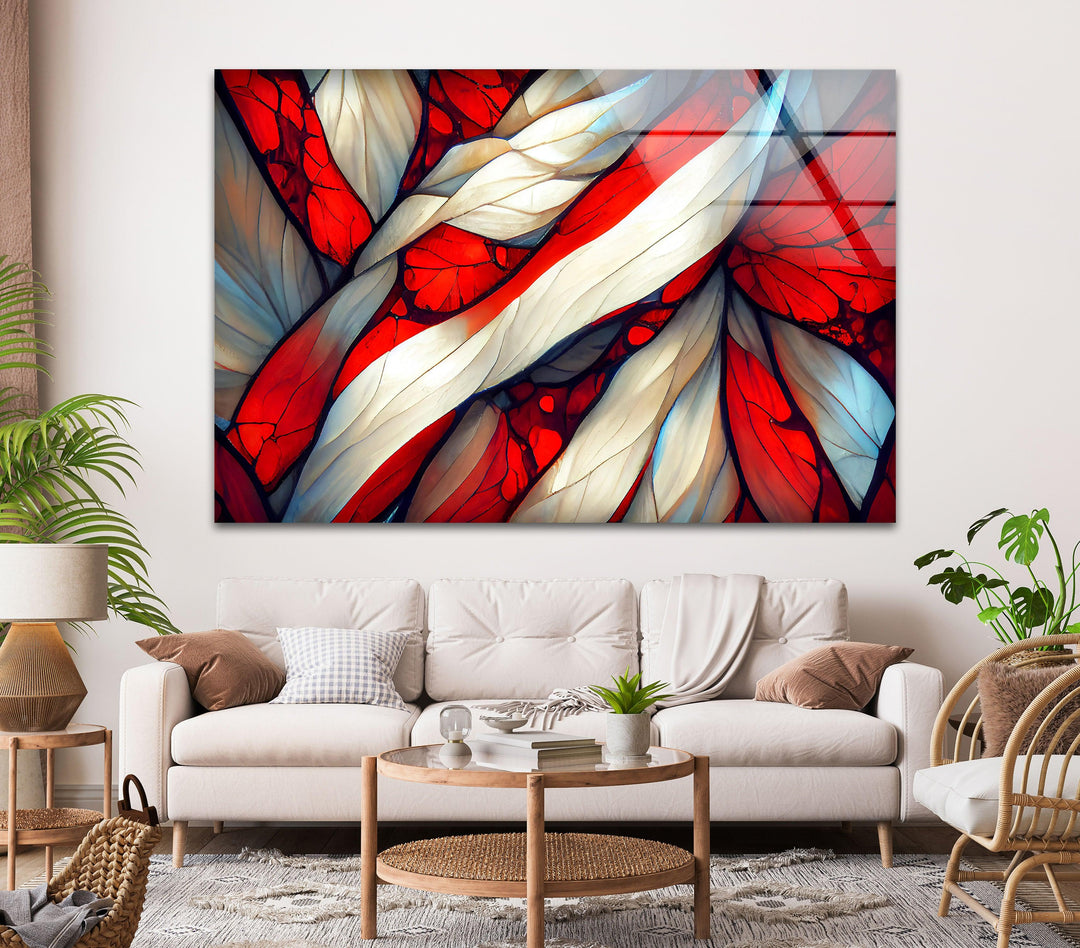 Stained Red Wave Glass Wall Art, glass art painting, glass art for the Wall