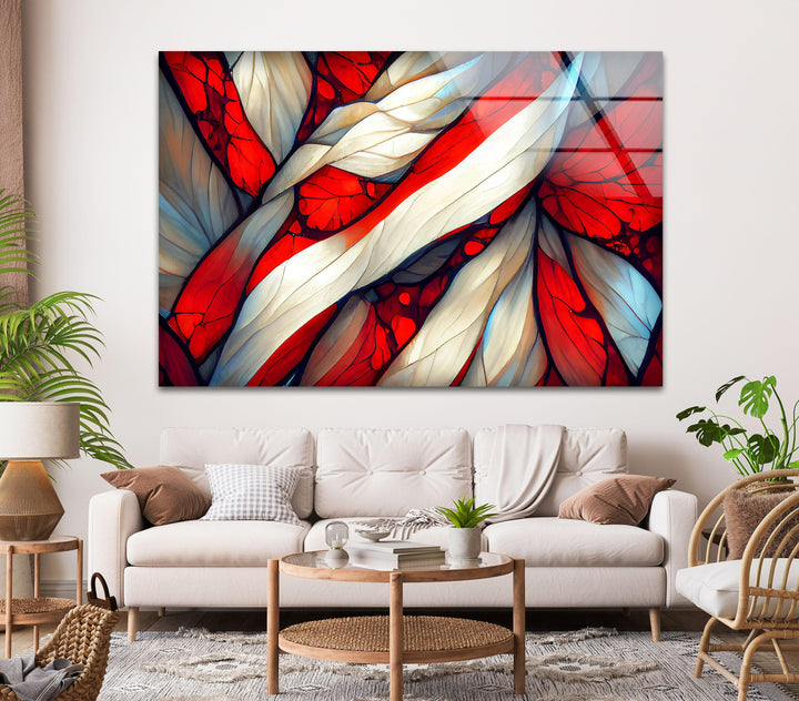 Stained Red Wave Glass Wall Art, glass art painting, glass art for the Wall